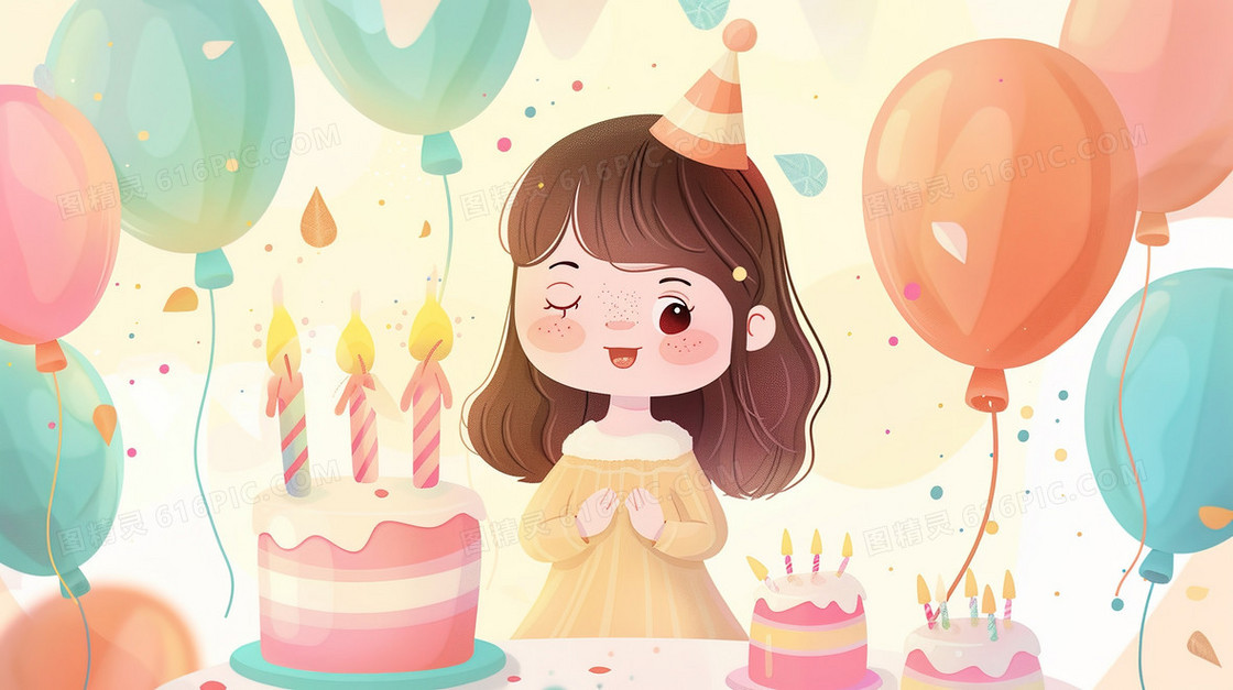 手绘卡通儿童节生日派对插画