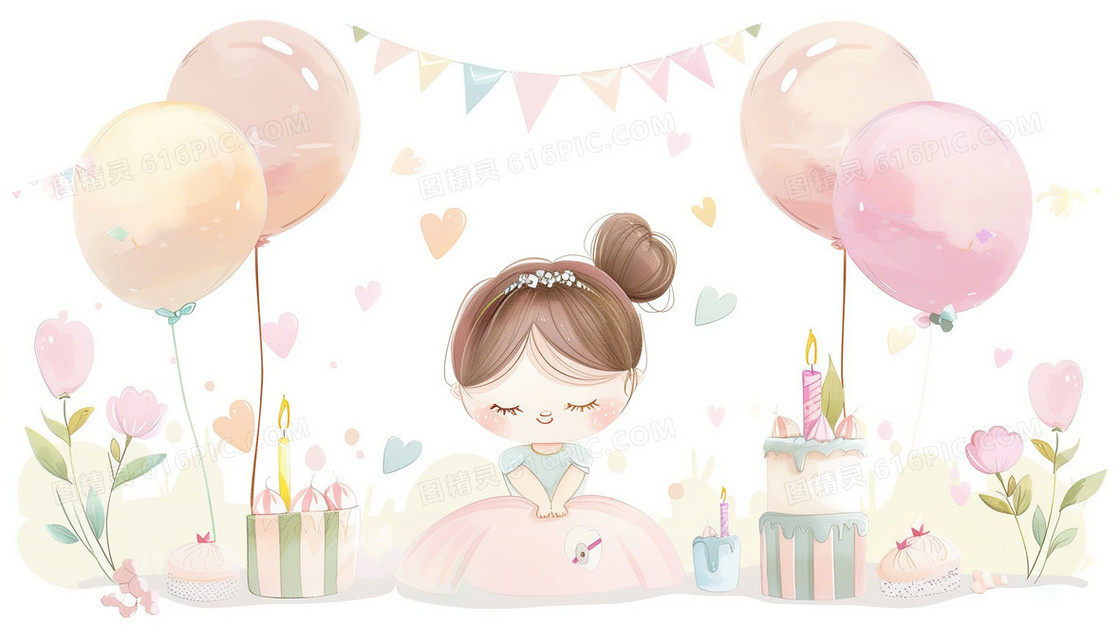 手绘卡通儿童节生日派对插画