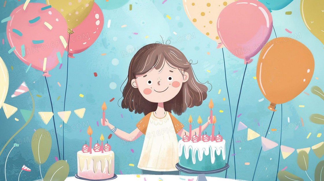 手绘卡通儿童节生日派对插画