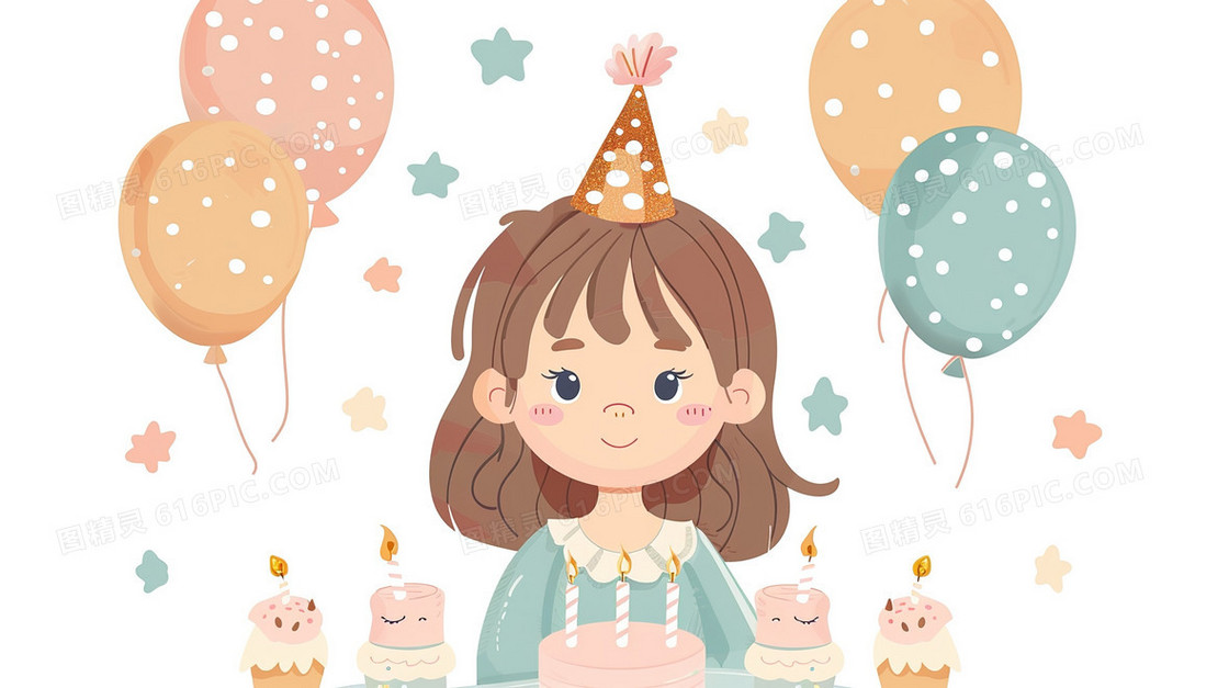 手绘卡通儿童节生日派对插画