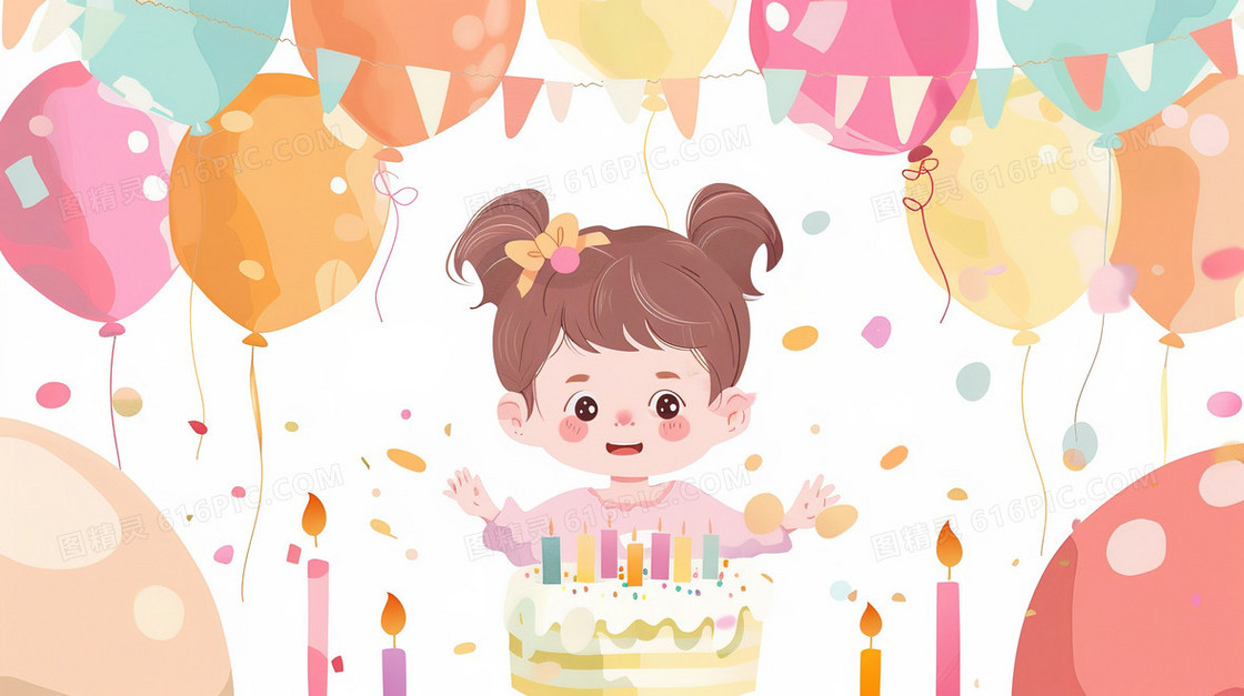 手绘卡通儿童节生日派对插画