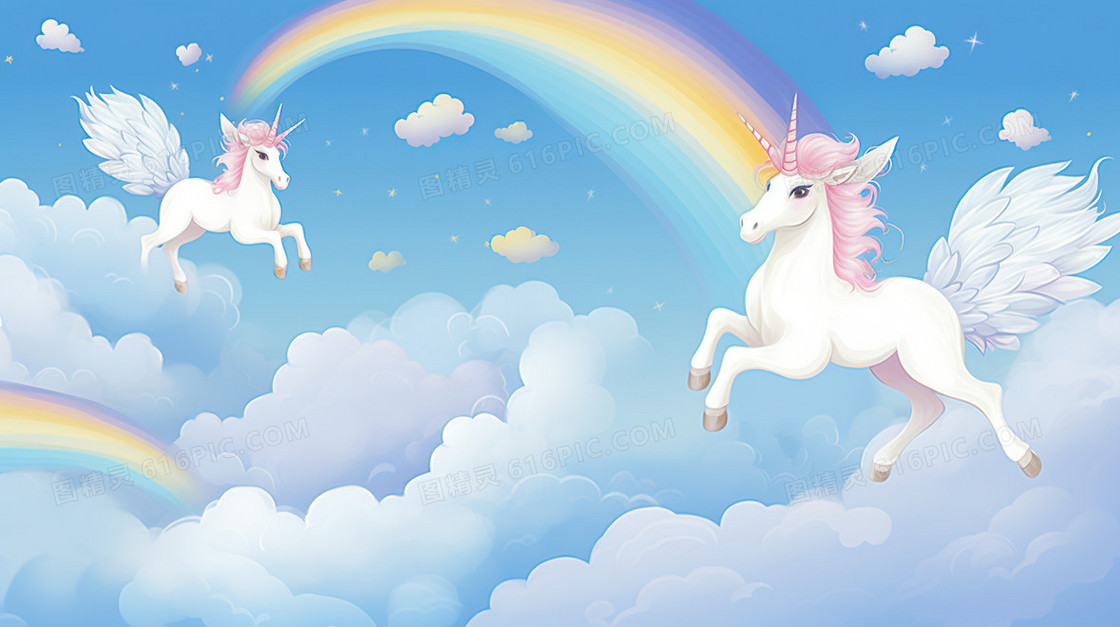 六一儿童节梦幻独角兽唯美插画