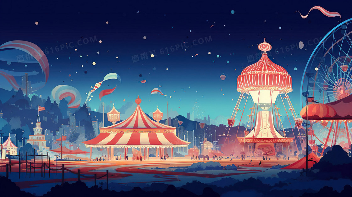 六一儿童节游乐场梦幻游戏唯美插画