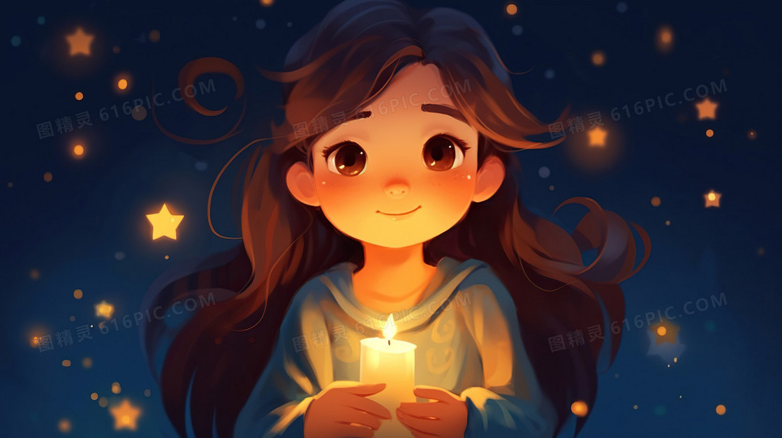 女孩蜡烛祈福祷告平安插画
