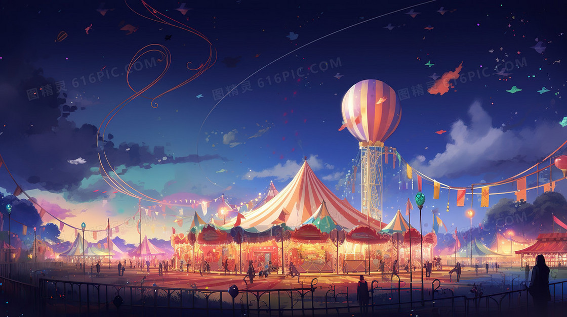 六一儿童节游乐场梦幻游戏唯美插画