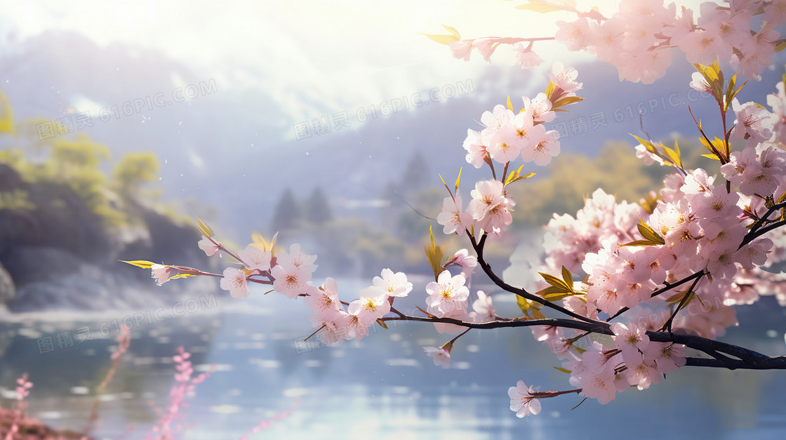 春天唯美樱花植物花朵梦幻插画