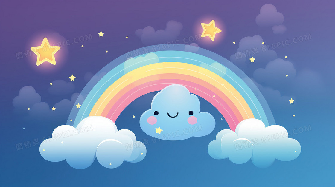 六一儿童节彩虹云朵星空梦幻插画