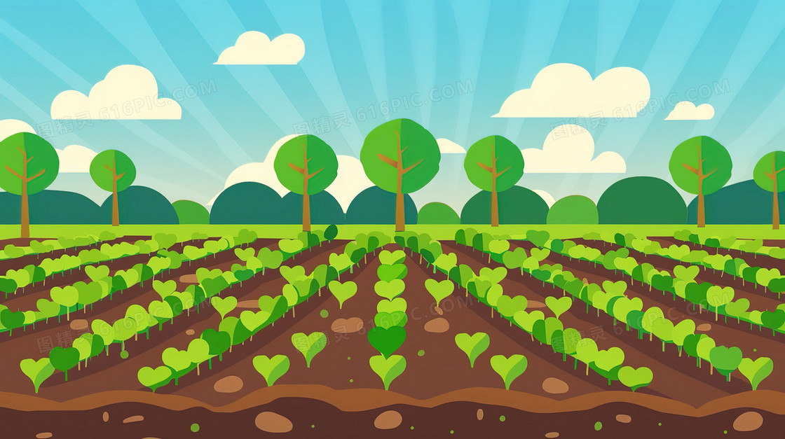 一片种植蔬菜的田野插画
