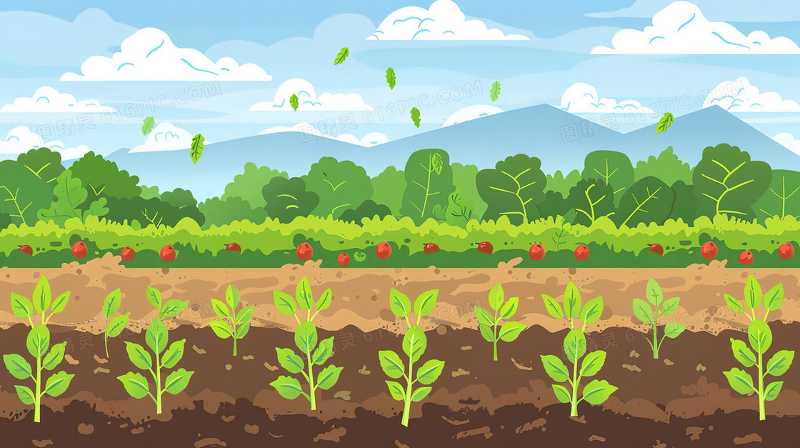 一片种植蔬菜的田野插画