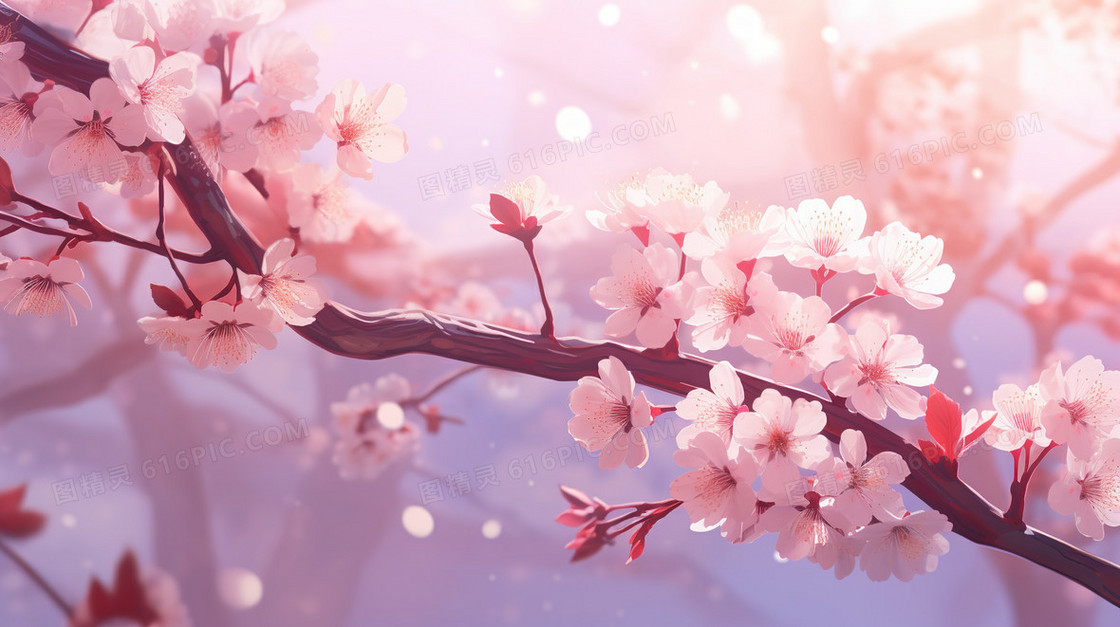 春天唯美樱花植物花朵梦幻插画