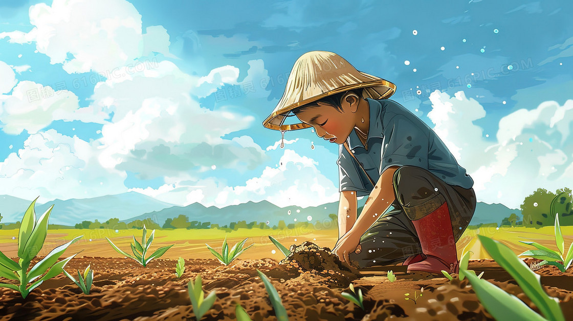 田野里劳动的人们插画