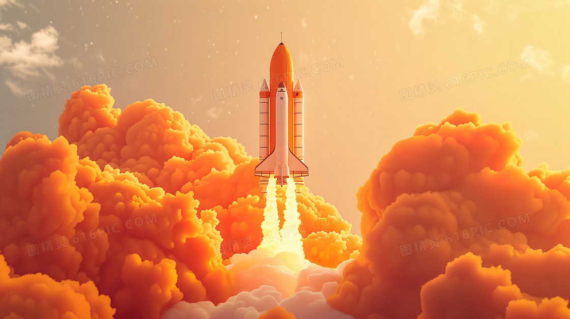 冲过云层的火箭插画