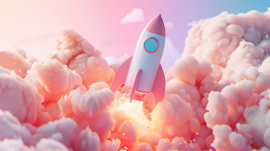 3D航天日火箭插画