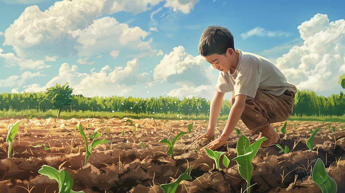 田野里劳动的人们插画