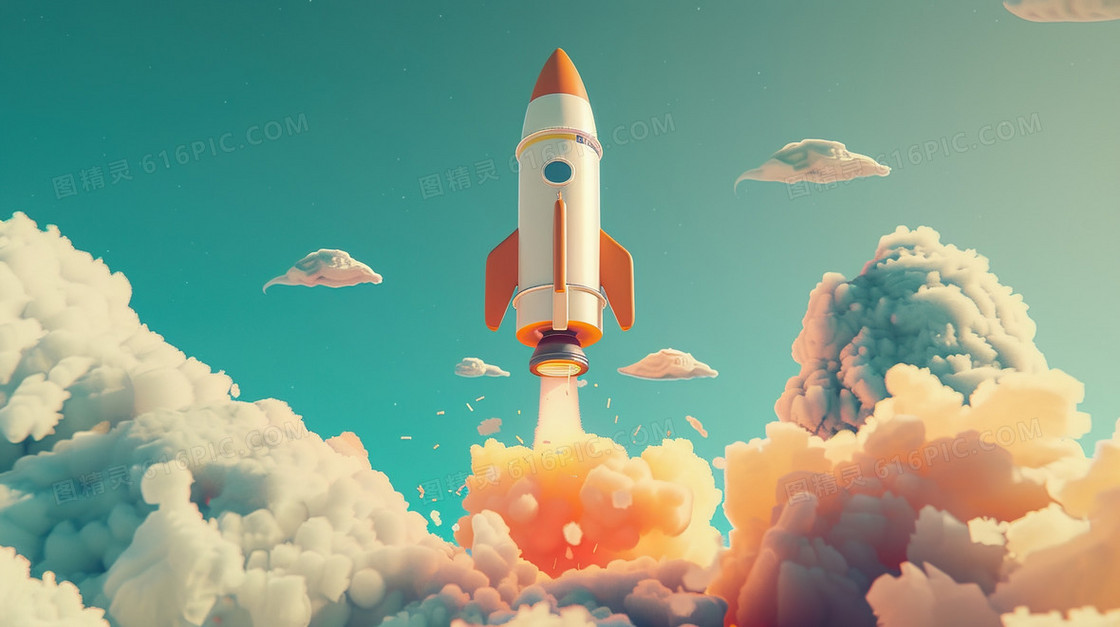 冲过云层的火箭插画