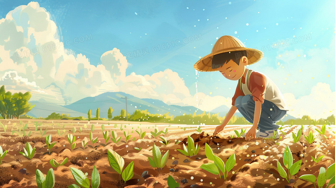 田野里劳动的人们插画
