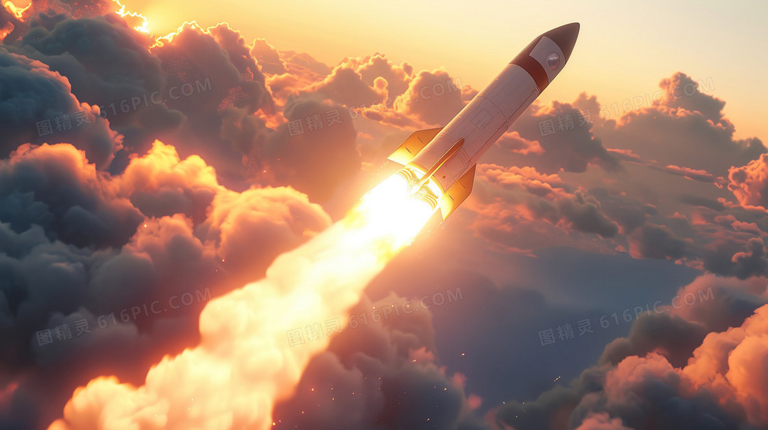 冲过云层的火箭插画