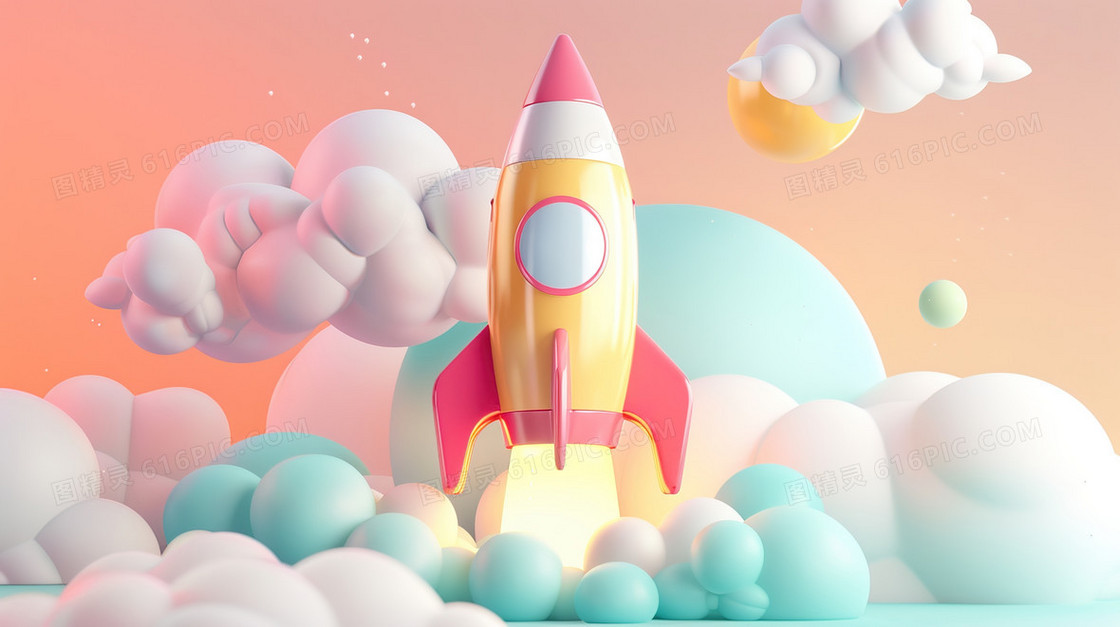 3D航天日火箭插画
