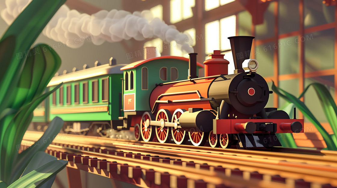 儿童房间里的火车模型玩具插画