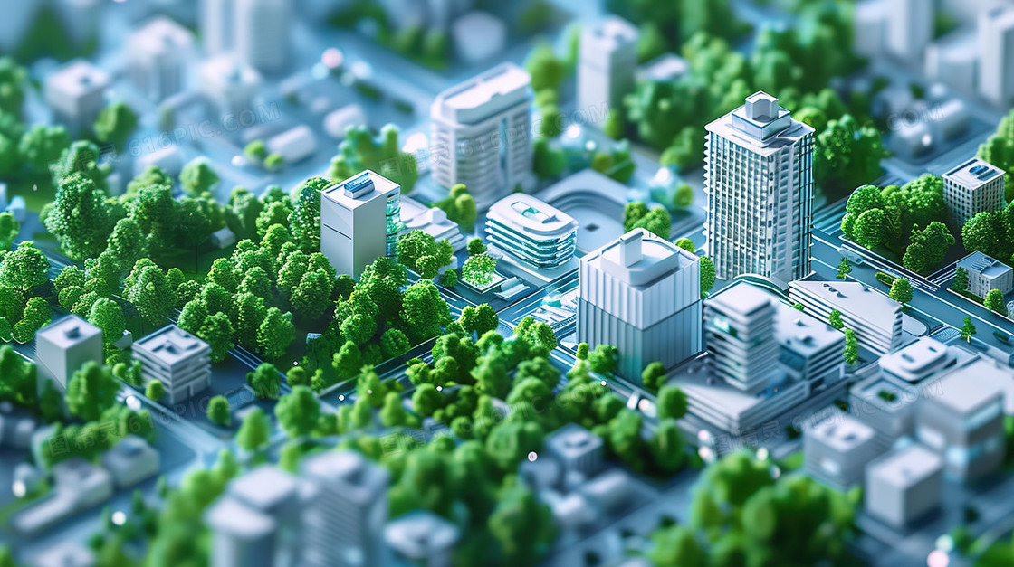 立体城市绿化模型插画