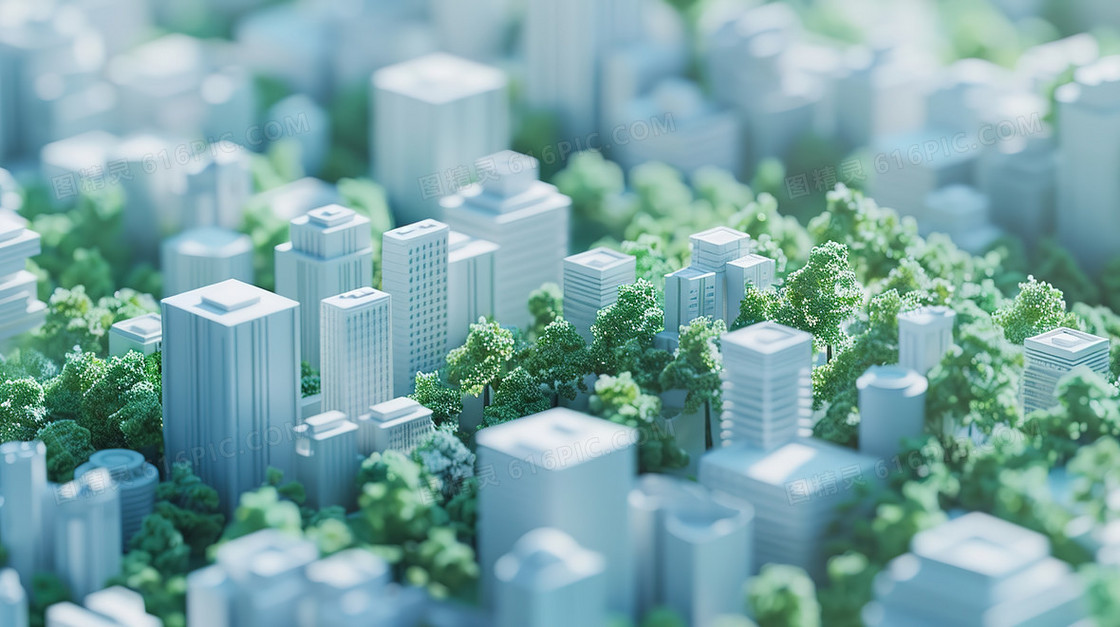 立体城市绿化模型插画