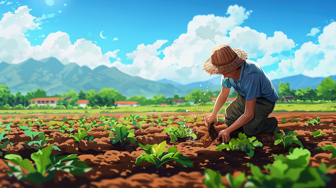 田野里干农活的人们插画