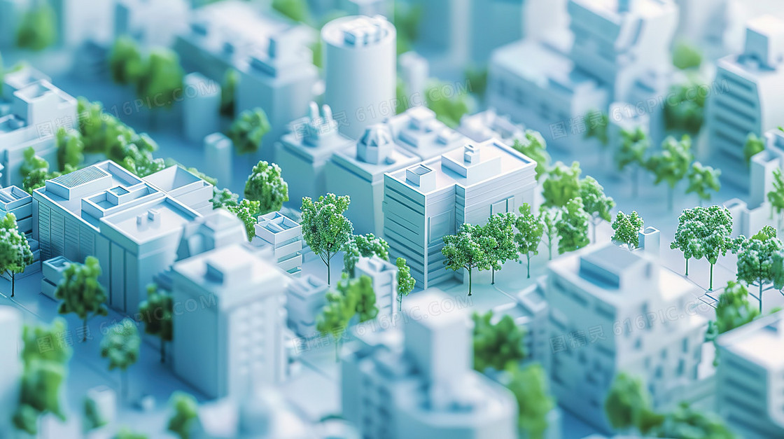 立体城市绿化模型插画