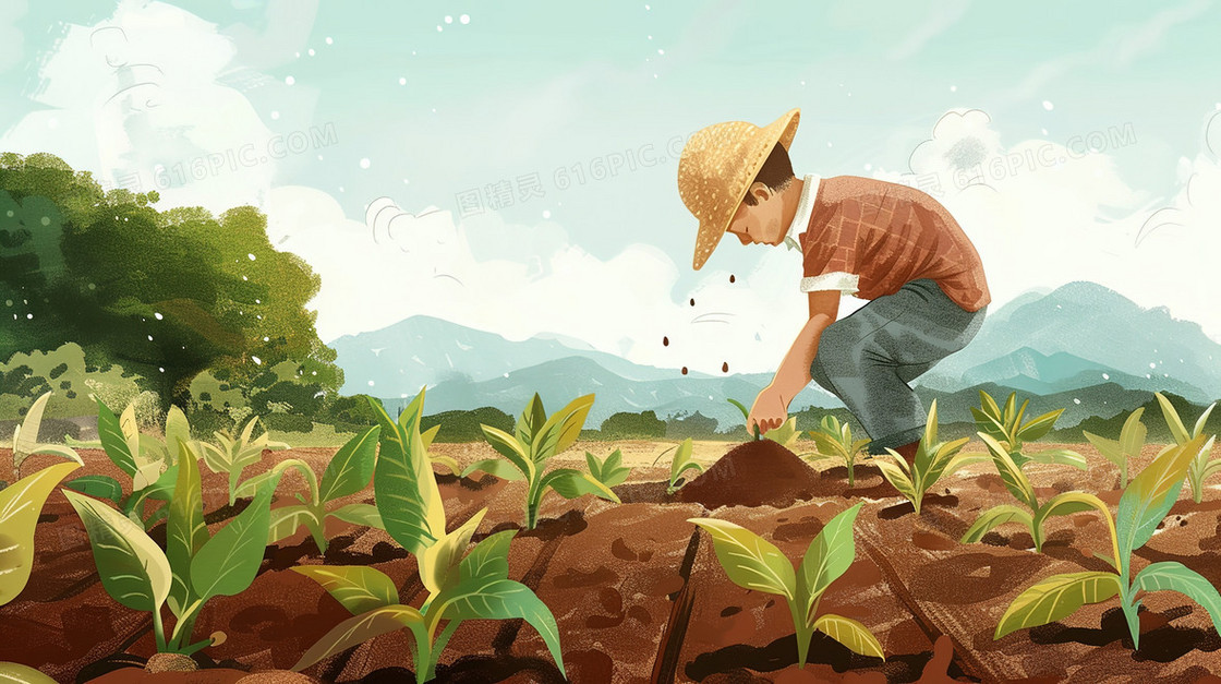 田野里干农活的人们插画