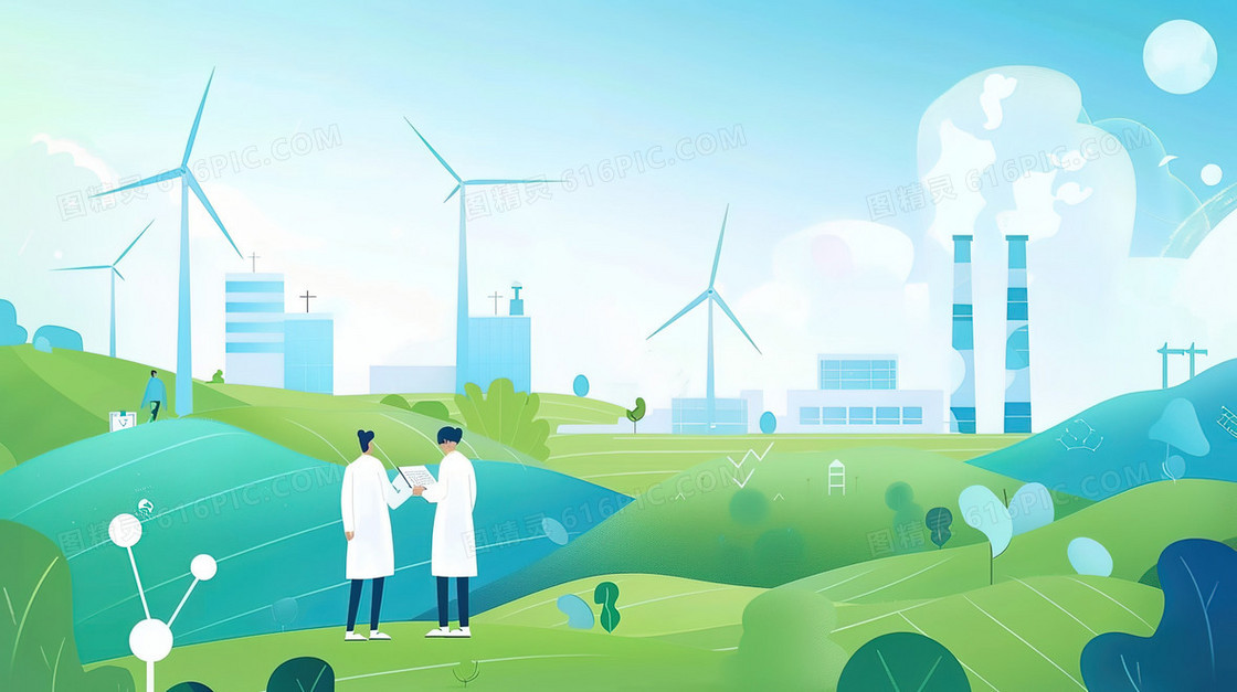 环保节能电力风车插画