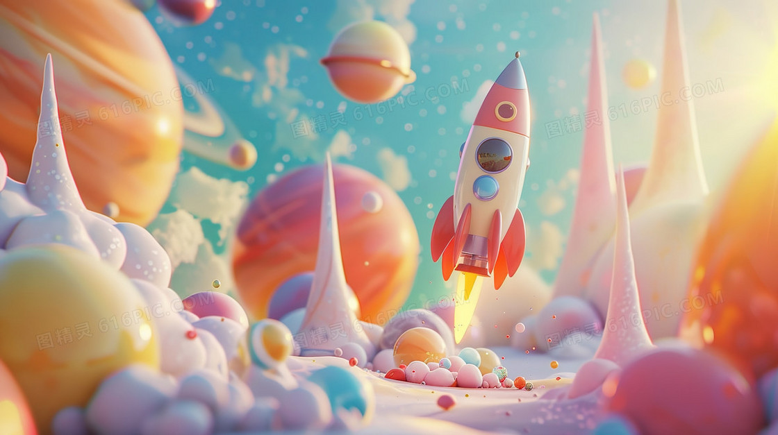 3D航天日星球探索插画