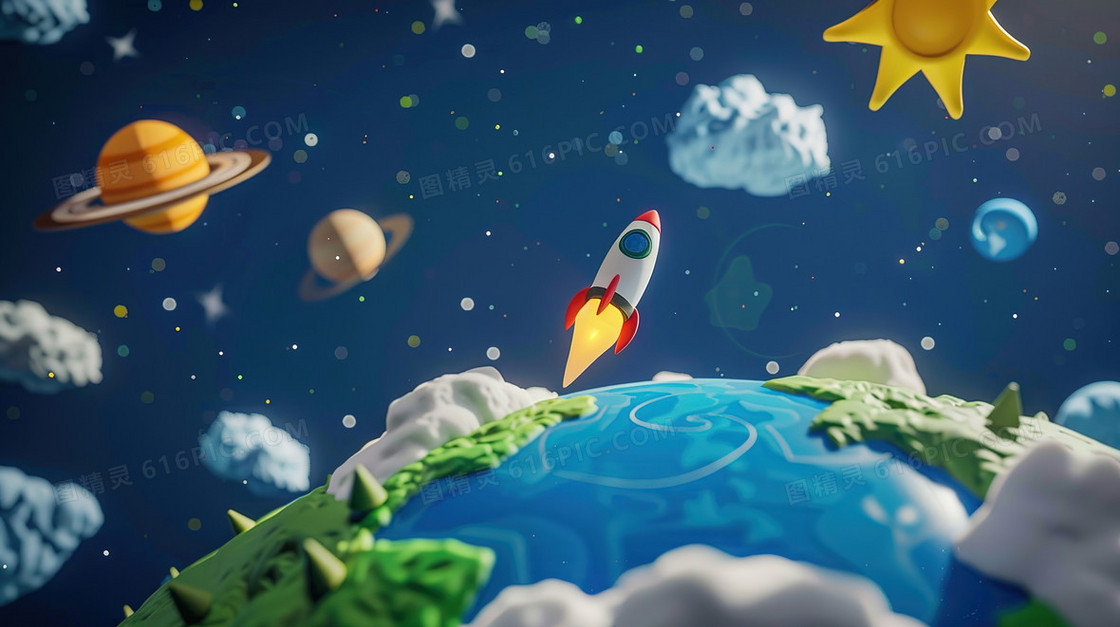 3D航天日星球探索插画