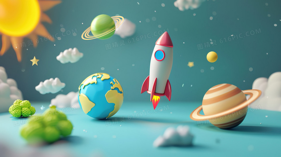 3D航天日星球探索插画
