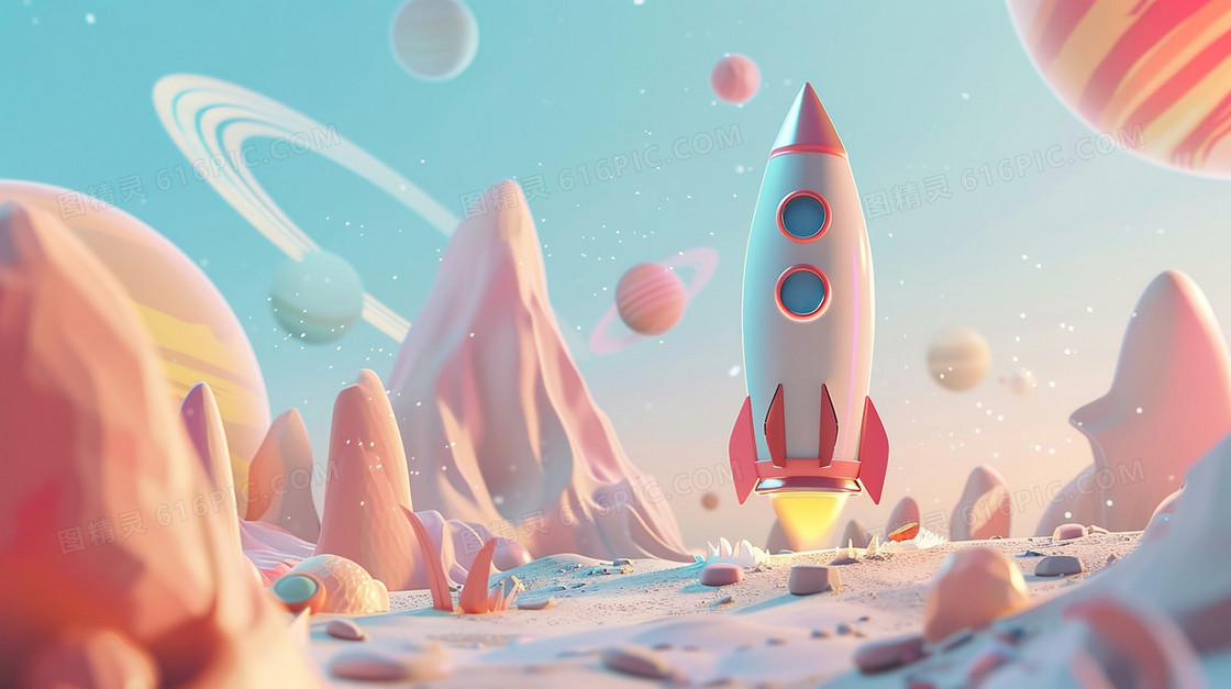 3D航天日星球探索插画