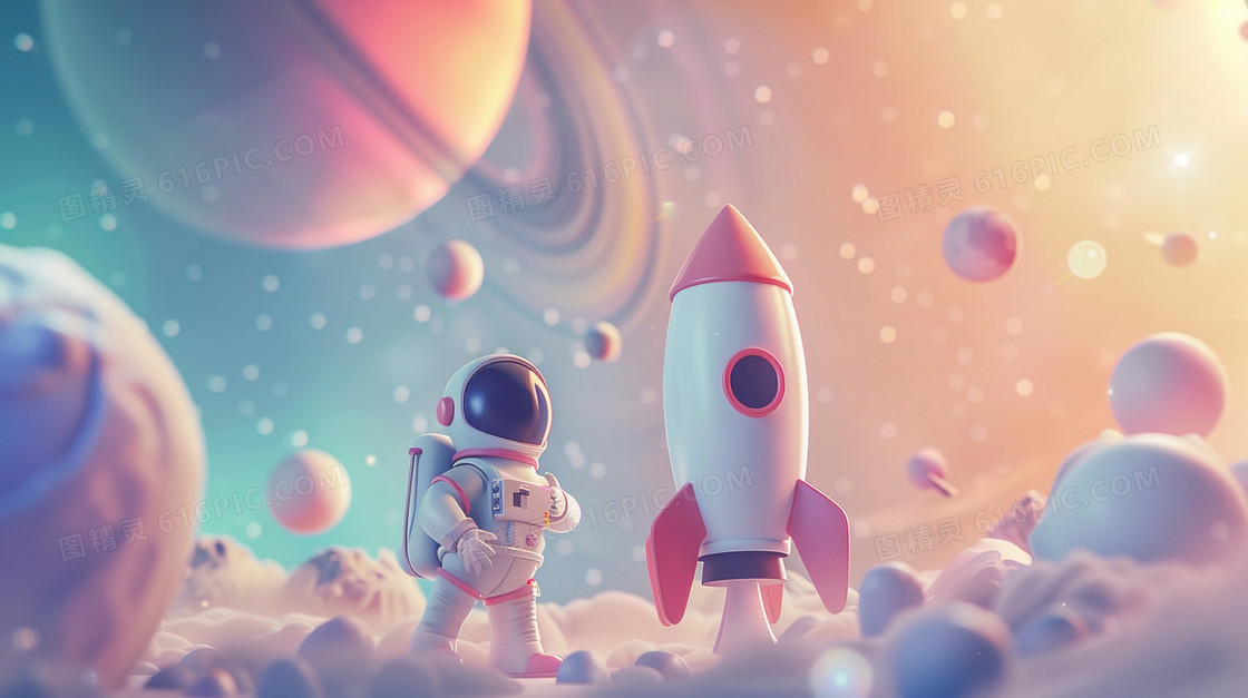3D航天日宇航员星球探索插画