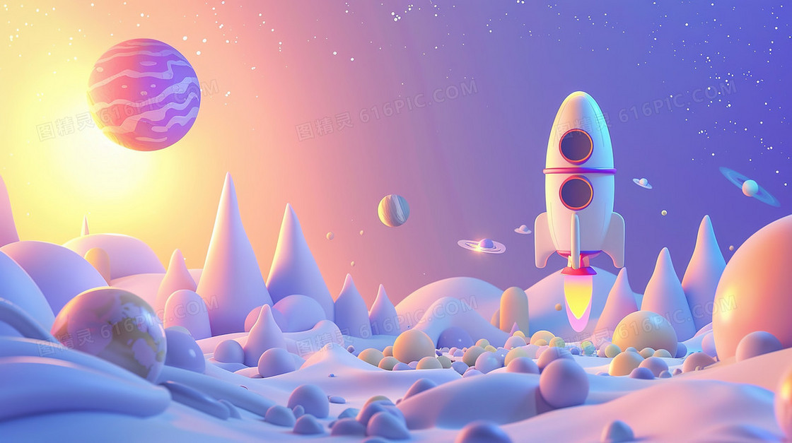 3D航天日星球探索插画