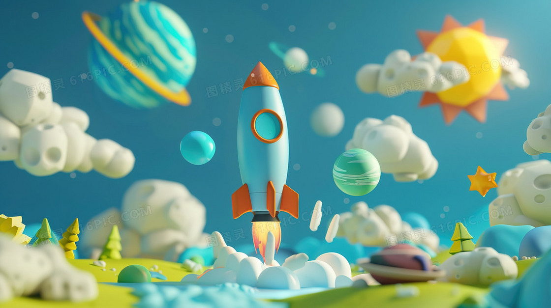 3D航天日星球探索插画