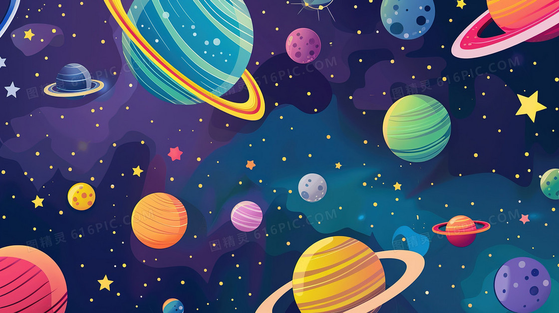 卡通航天探索宇宙星球插画