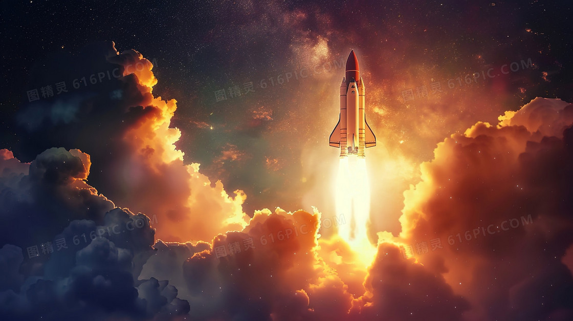 卡通航天探索火箭发射插画