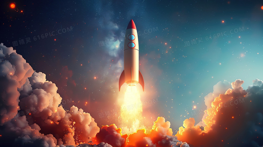 卡通航天探索火箭发射插画
