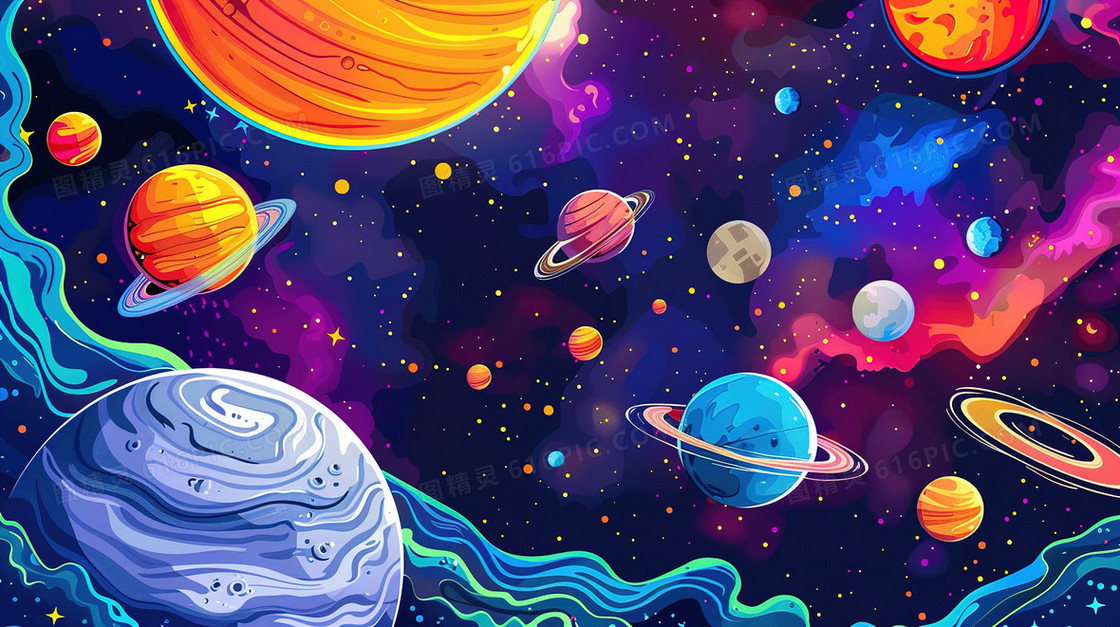 卡通航天探索宇宙星球插画