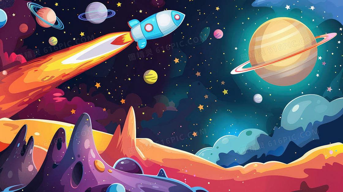 卡通航天探索宇宙星球插画