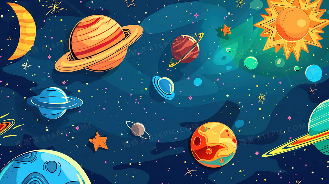 卡通航天探索宇宙星球插画