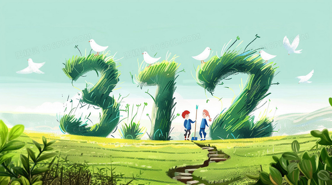 312植树节创意文字插画