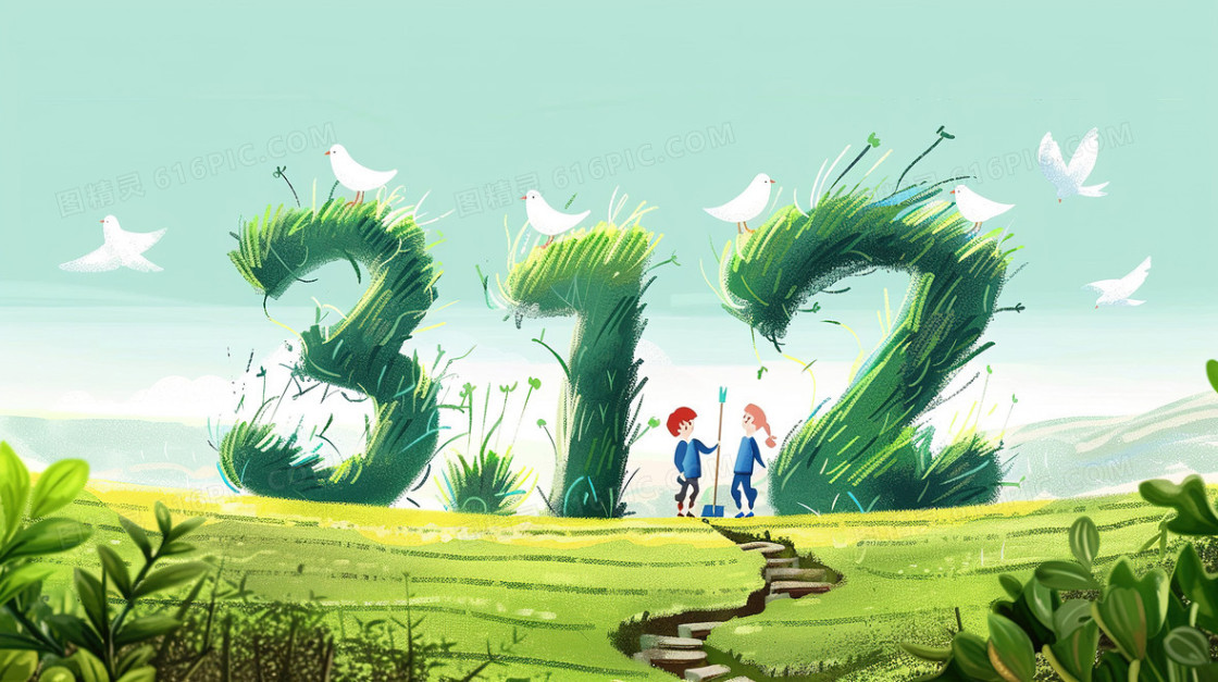 312植树节创意文字插画