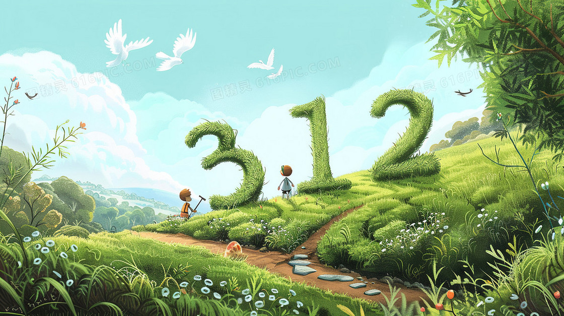 312植树节创意文字插画