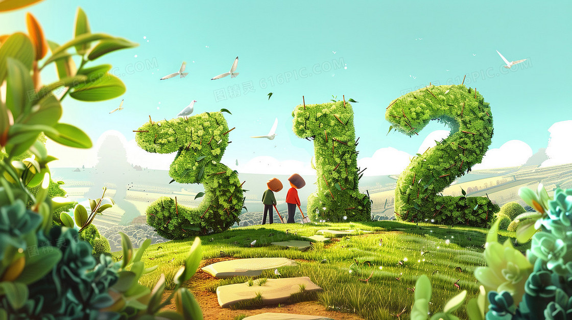 312植树节创意文字插画