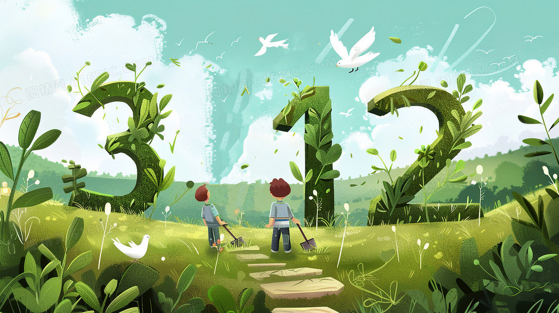 312植树节创意文字插画