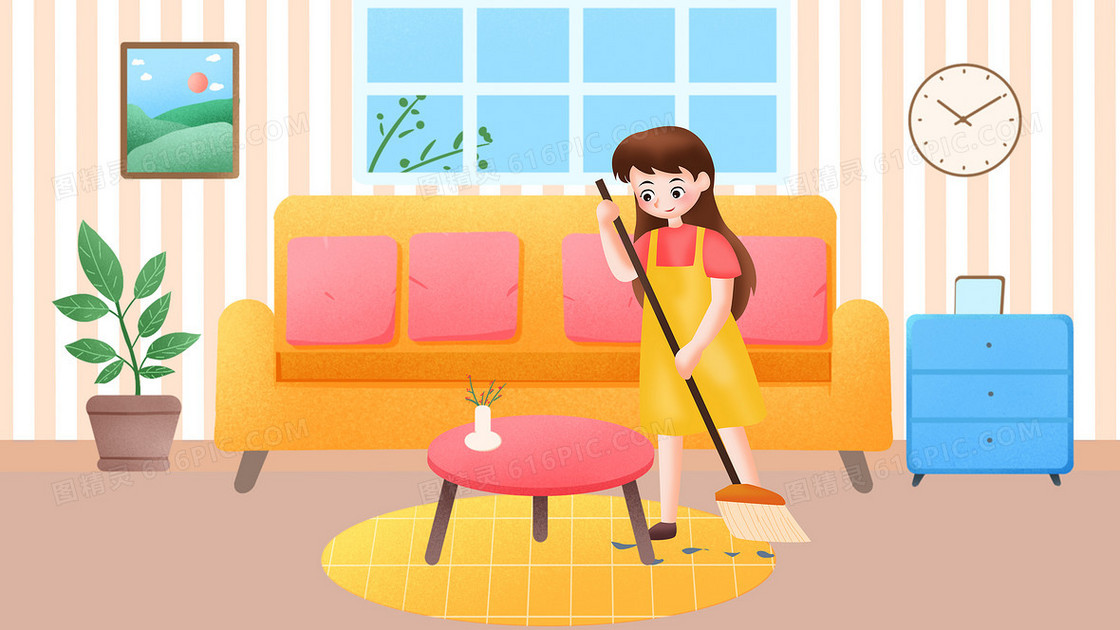 在家做家务五一劳动节插画