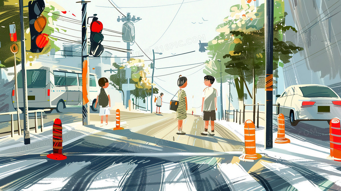 道路交通安全斑马线插画