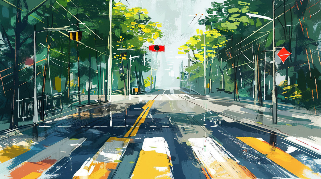 道路交通安全斑马线插画
